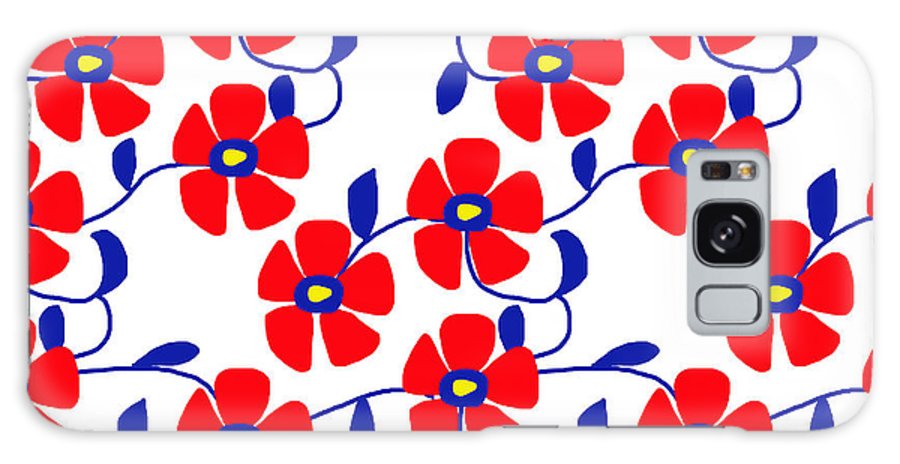Red Flowers Blue Vines - Phone Case