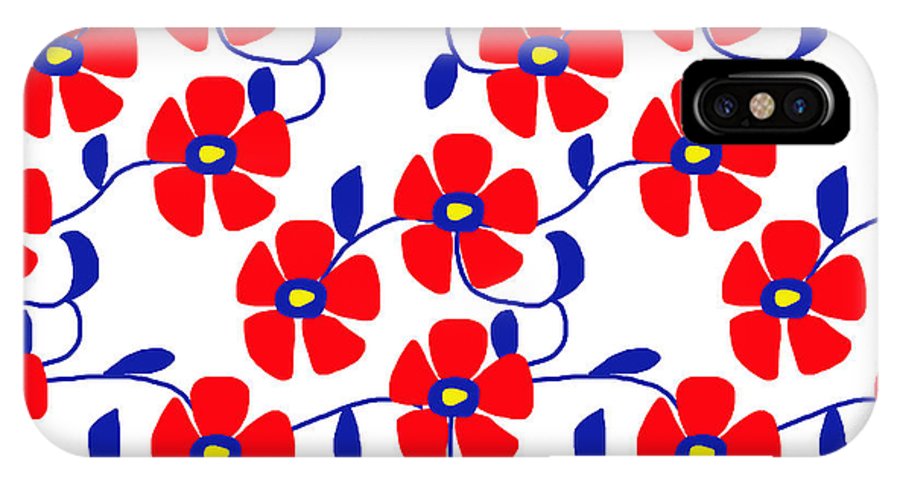 Red Flowers Blue Vines - Phone Case