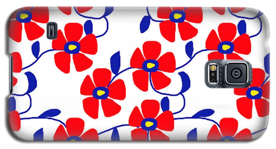 Red Flowers Blue Vines - Phone Case