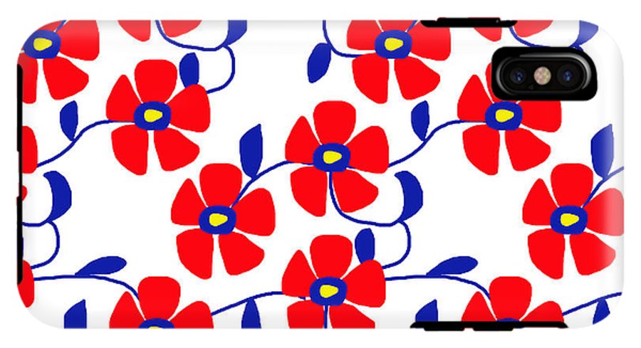 Red Flowers Blue Vines - Phone Case