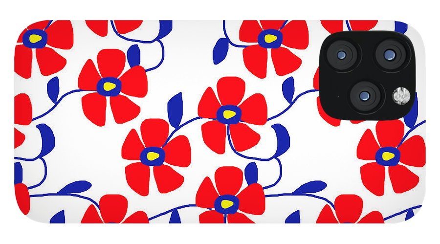 Red Flowers Blue Vines - Phone Case
