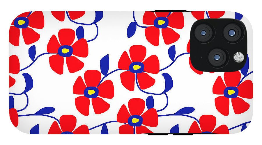Red Flowers Blue Vines - Phone Case