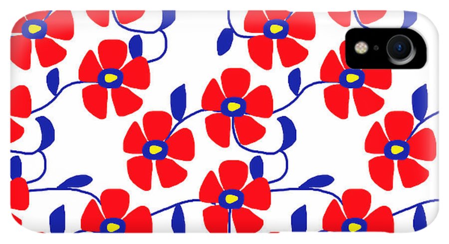 Red Flowers Blue Vines - Phone Case