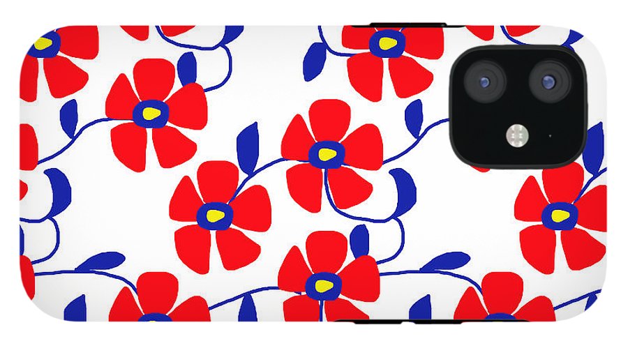 Red Flowers Blue Vines - Phone Case