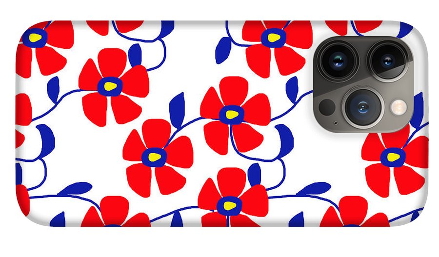 Red Flowers Blue Vines - Phone Case