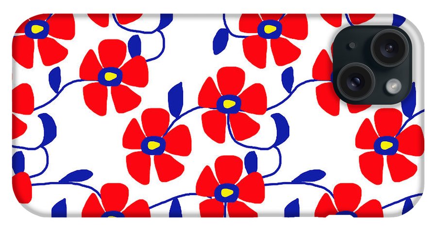 Red Flowers Blue Vines - Phone Case