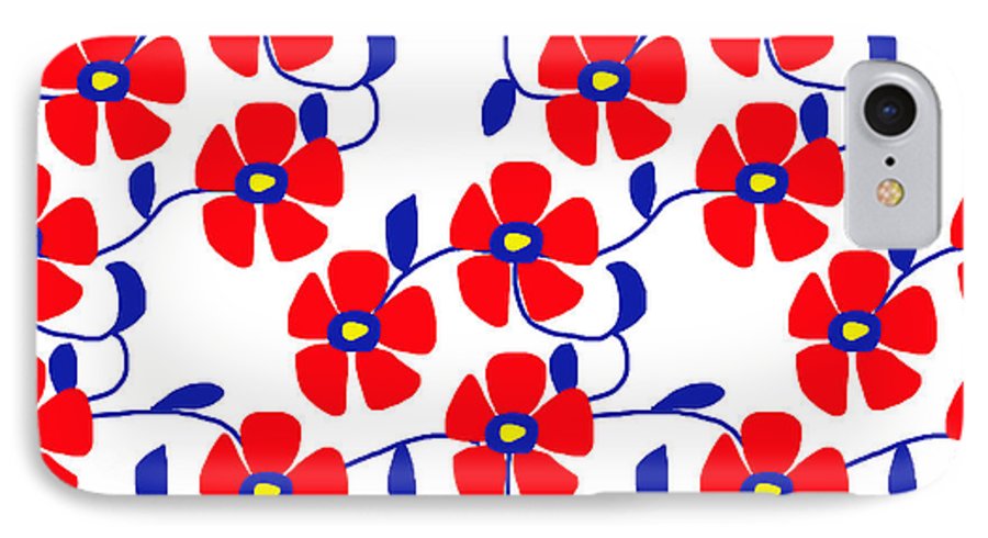 Red Flowers Blue Vines - Phone Case