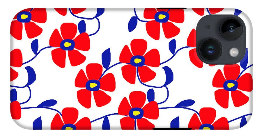 Red Flowers Blue Vines - Phone Case