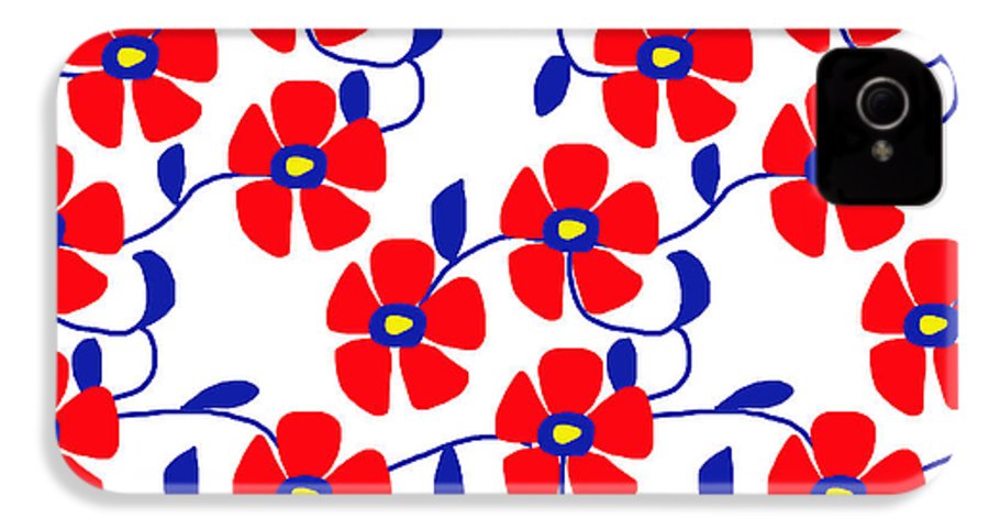 Red Flowers Blue Vines - Phone Case