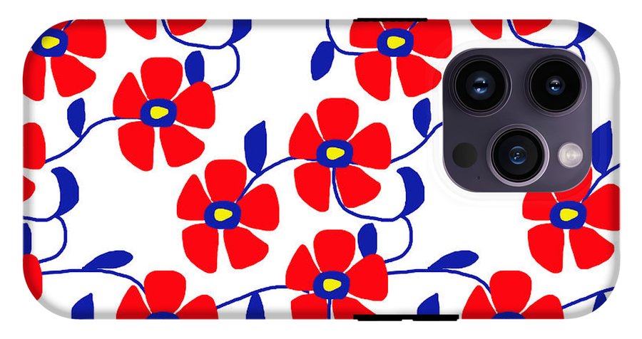 Red Flowers Blue Vines - Phone Case