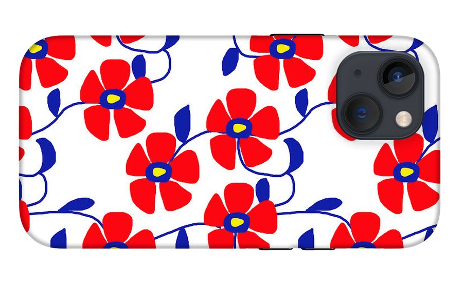Red Flowers Blue Vines - Phone Case