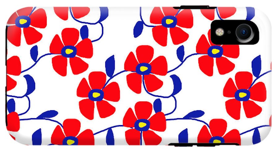 Red Flowers Blue Vines - Phone Case