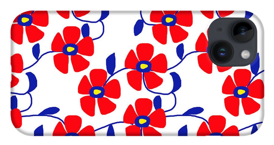 Red Flowers Blue Vines - Phone Case