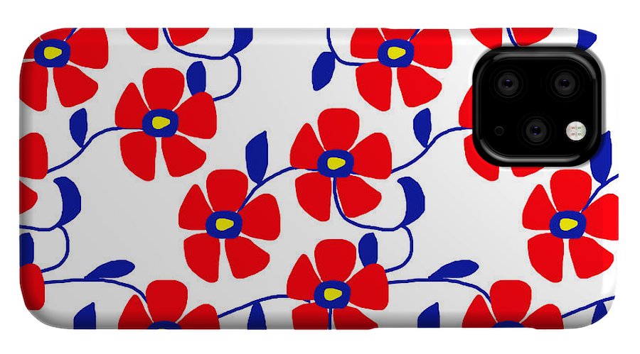 Red Flowers Blue Vines - Phone Case