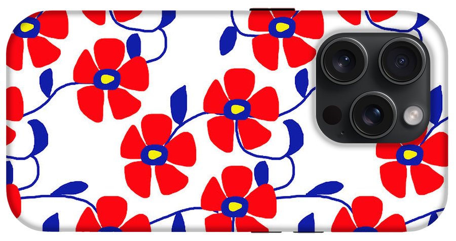 Red Flowers Blue Vines - Phone Case
