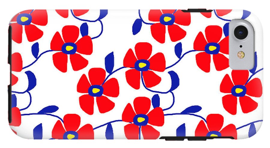 Red Flowers Blue Vines - Phone Case