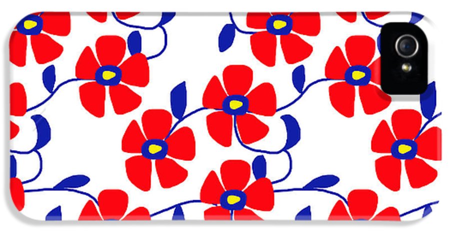Red Flowers Blue Vines - Phone Case