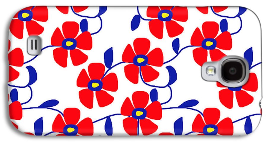 Red Flowers Blue Vines - Phone Case