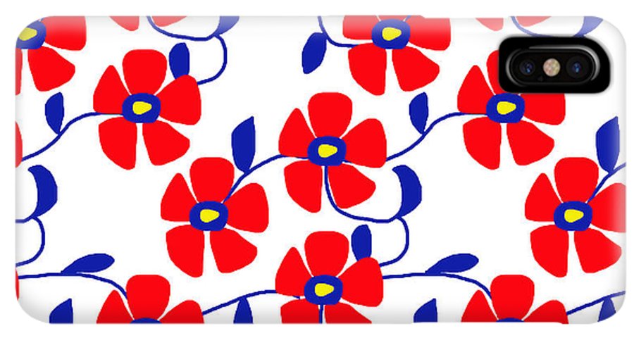 Red Flowers Blue Vines - Phone Case