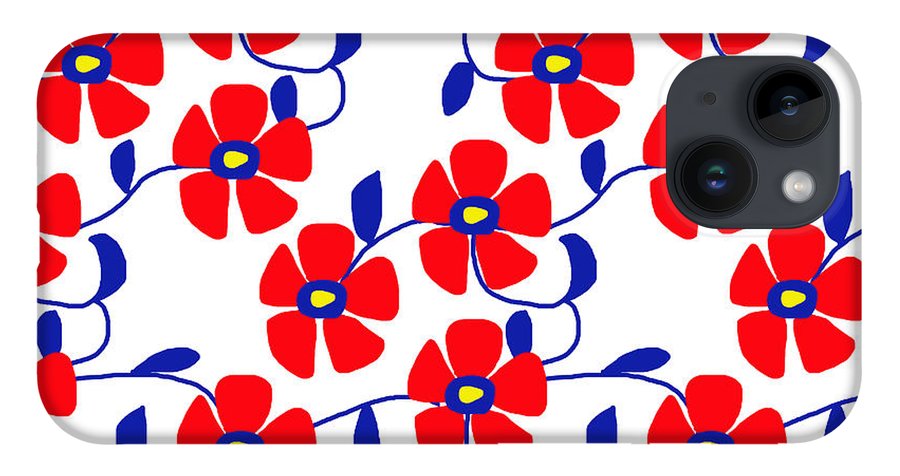 Red Flowers Blue Vines - Phone Case