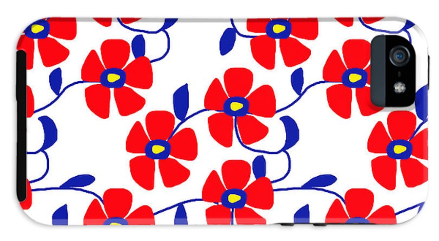 Red Flowers Blue Vines - Phone Case