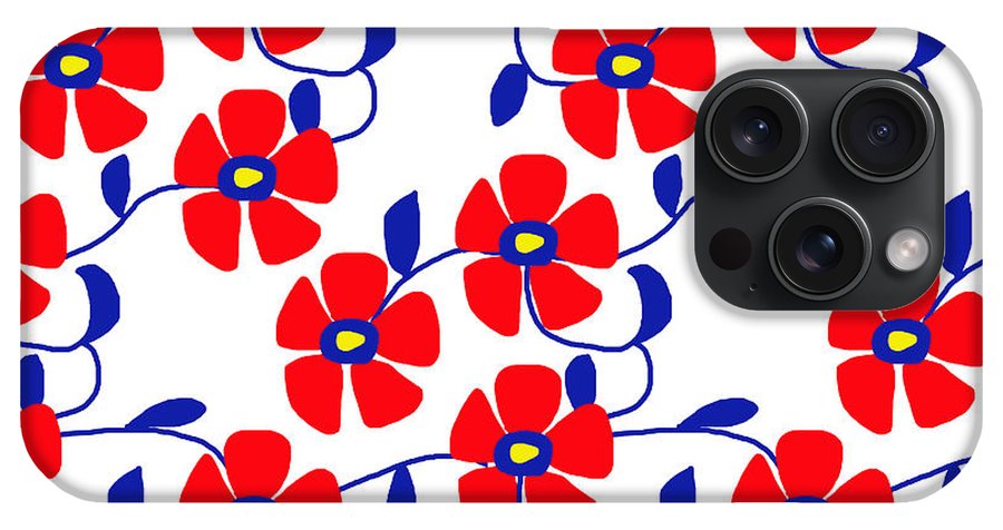 Red Flowers Blue Vines - Phone Case