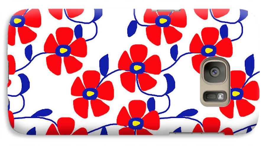 Red Flowers Blue Vines - Phone Case