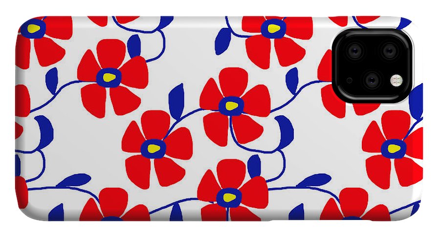 Red Flowers Blue Vines - Phone Case