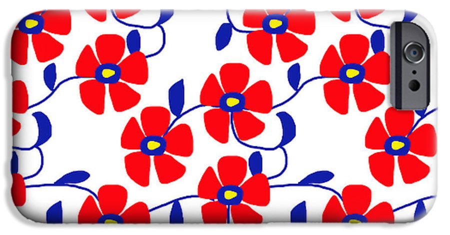Red Flowers Blue Vines - Phone Case