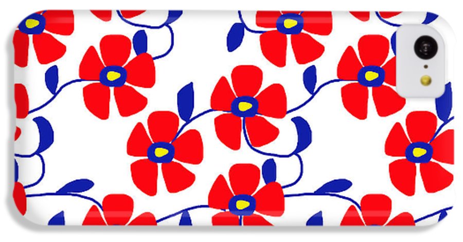 Red Flowers Blue Vines - Phone Case
