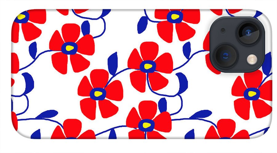 Red Flowers Blue Vines - Phone Case