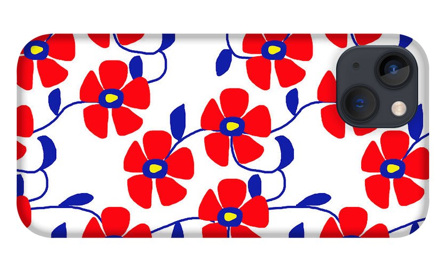 Red Flowers Blue Vines - Phone Case