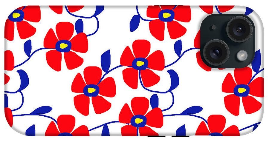 Red Flowers Blue Vines - Phone Case