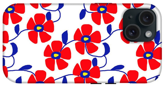 Red Flowers Blue Vines - Phone Case