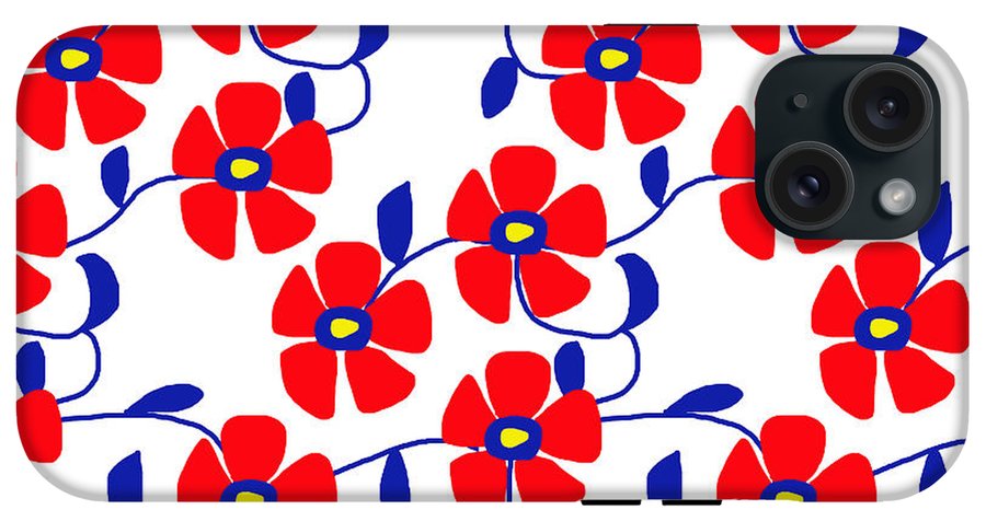 Red Flowers Blue Vines - Phone Case