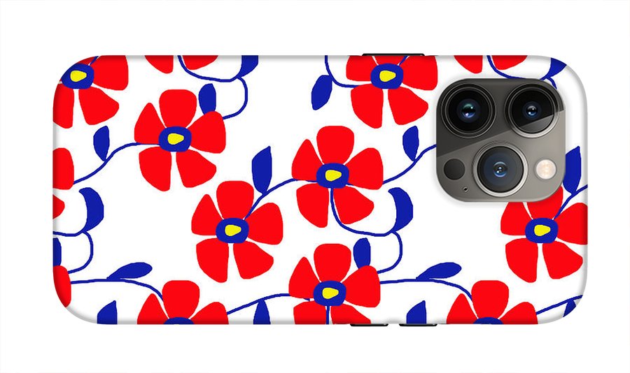 Red Flowers Blue Vines - Phone Case