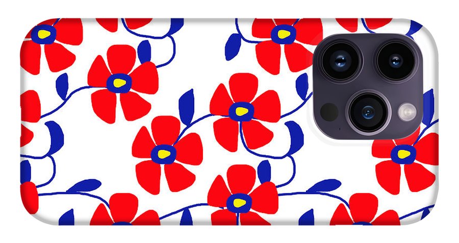 Red Flowers Blue Vines - Phone Case