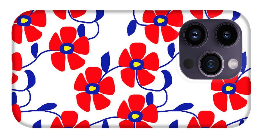 Red Flowers Blue Vines - Phone Case