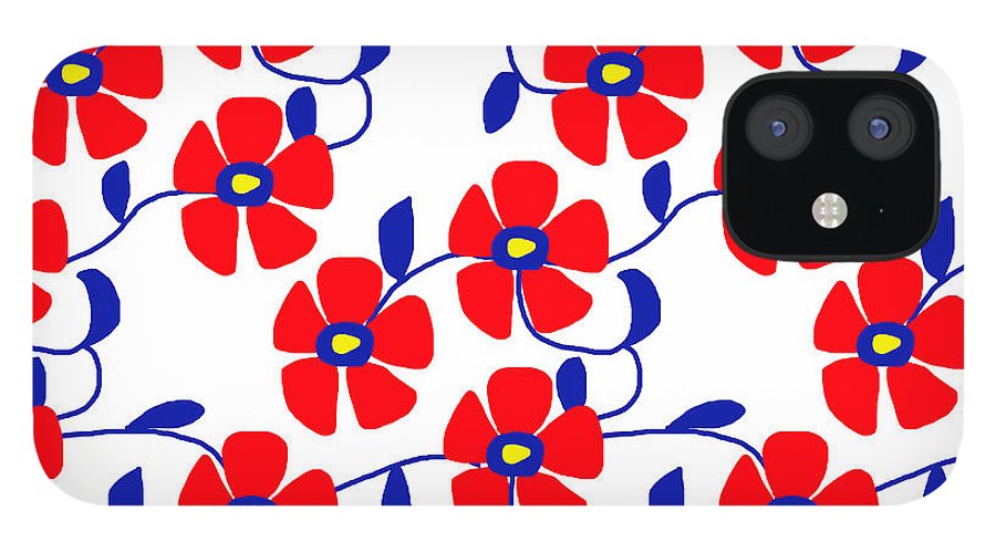 Red Flowers Blue Vines - Phone Case