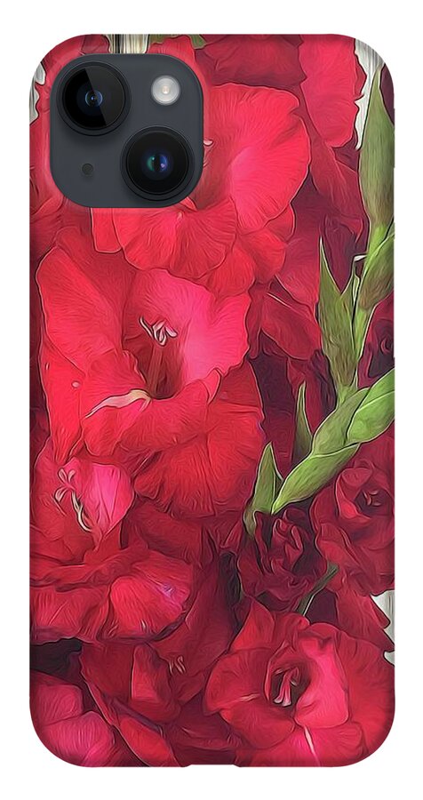 Red Gladiolas On Rustic White - Phone Case