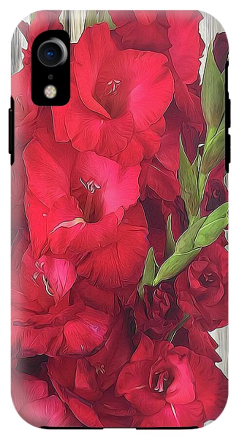 Red Gladiolas On Rustic White - Phone Case