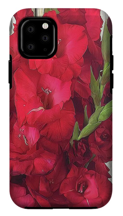 Red Gladiolas On Rustic White - Phone Case