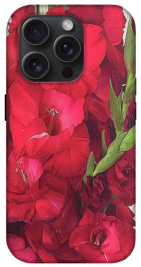 Red Gladiolas On Rustic White - Phone Case