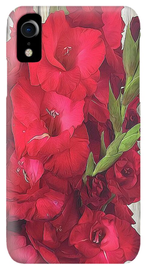 Red Gladiolas On Rustic White - Phone Case