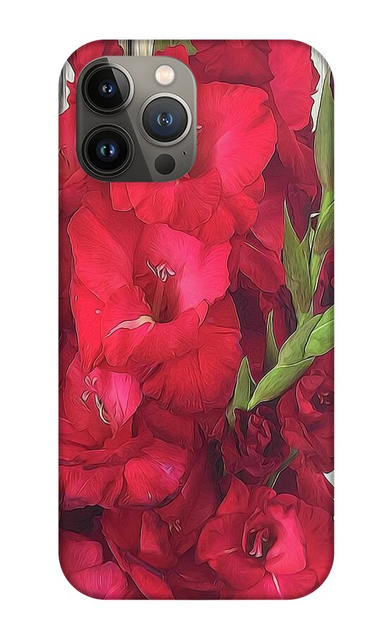 Red Gladiolas On Rustic White - Phone Case
