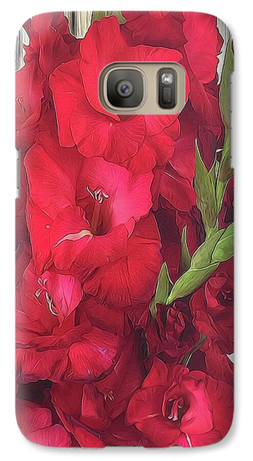 Red Gladiolas On Rustic White - Phone Case