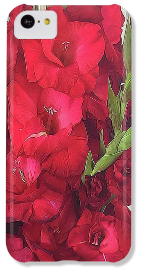 Red Gladiolas On Rustic White - Phone Case