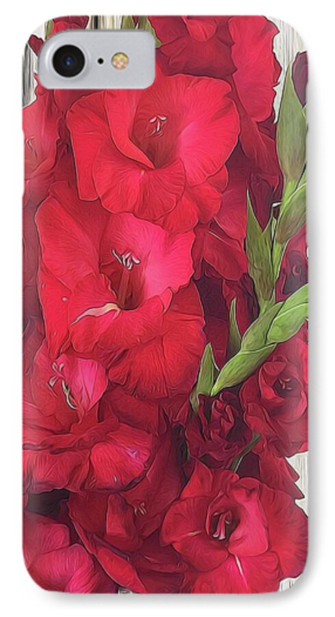 Red Gladiolas On Rustic White - Phone Case