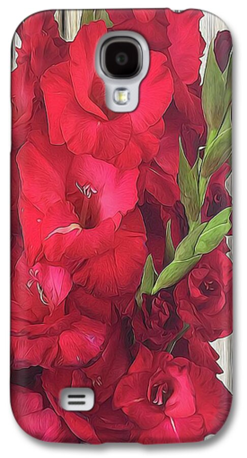 Red Gladiolas On Rustic White - Phone Case