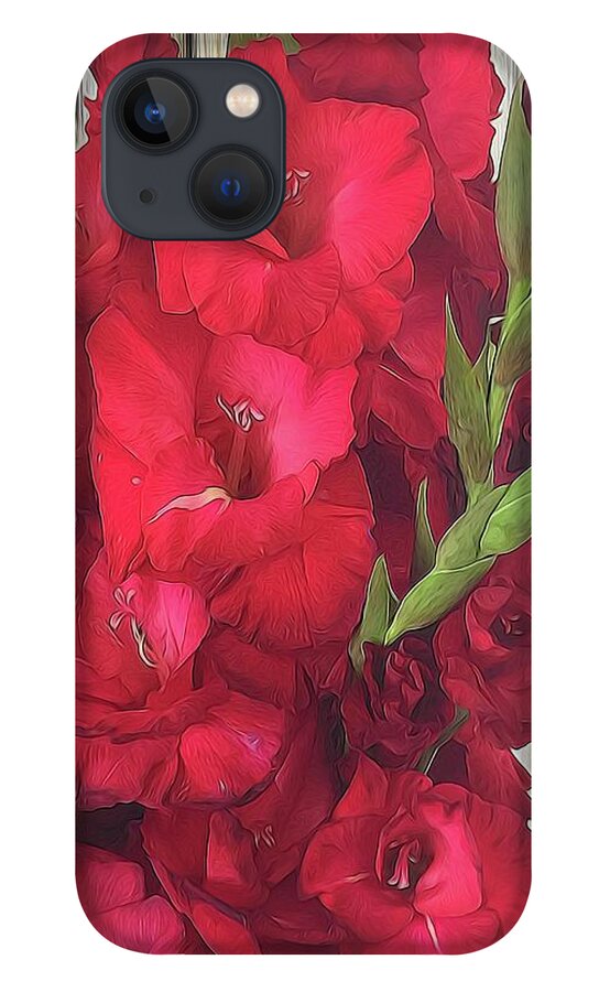 Red Gladiolas On Rustic White - Phone Case